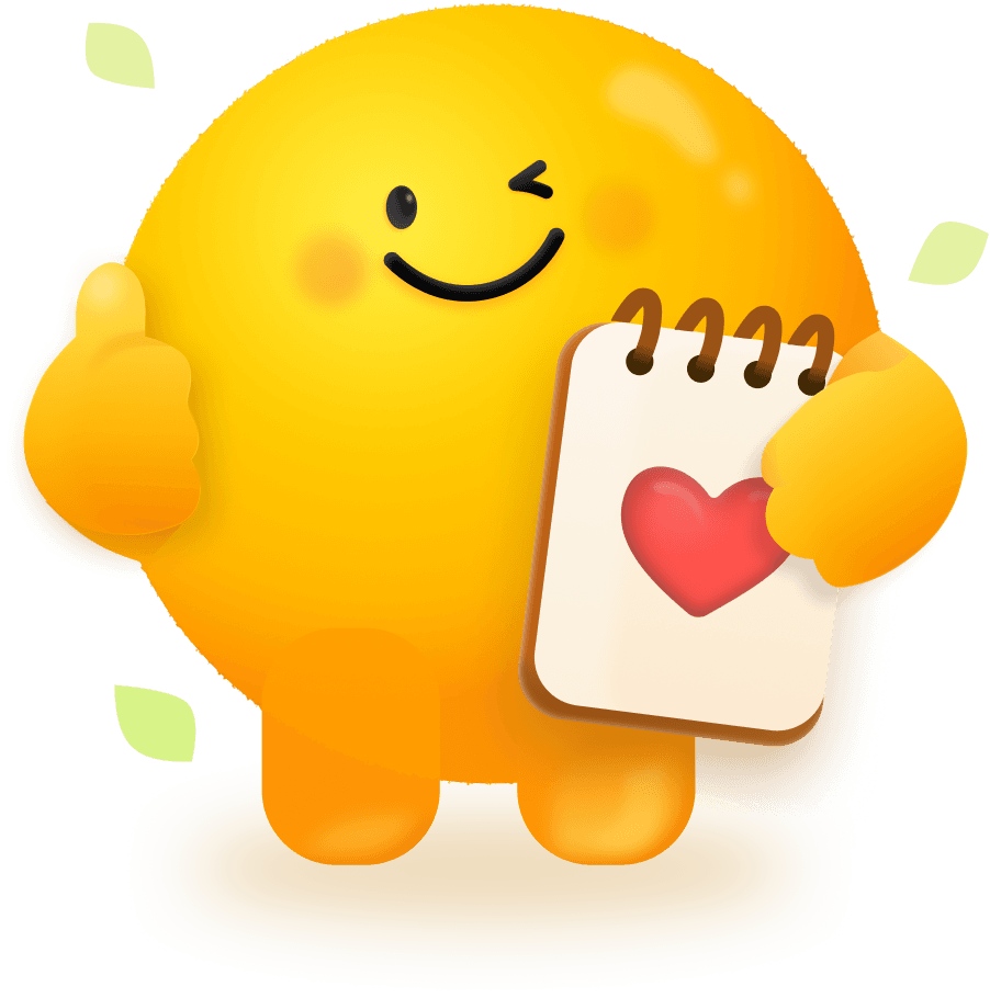 Bubble, Unlonely’s yellow character, holding a journal with a heart